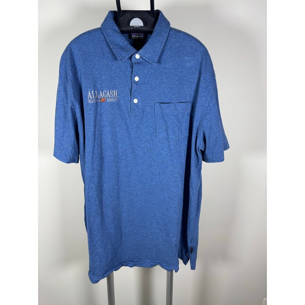 Patagonia Heather Blue Short Sleeve Polo Golf Allagash Brewing Co Logo Mens XL